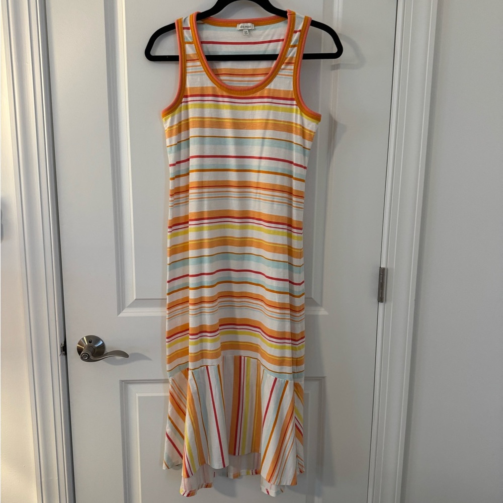 Ella Moss White Tank Maxi Dress with Orange, Yellow & Coral Stripes